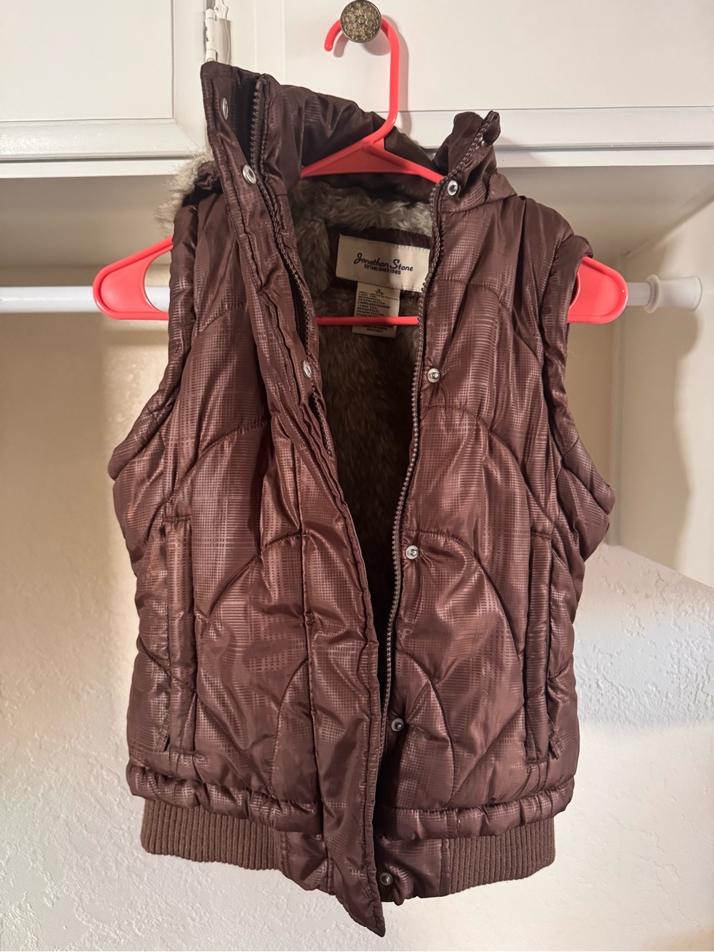 Jonathan Stone Kids Brown Puffer Faux Fur Lined Vest with Hood
